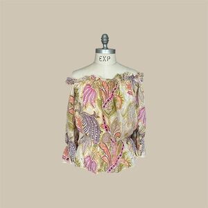 Badgley Mischka Paisley Off-Shoulder Blouse